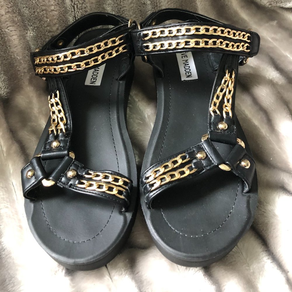 Steve Madden Black and Gold chain sandal
